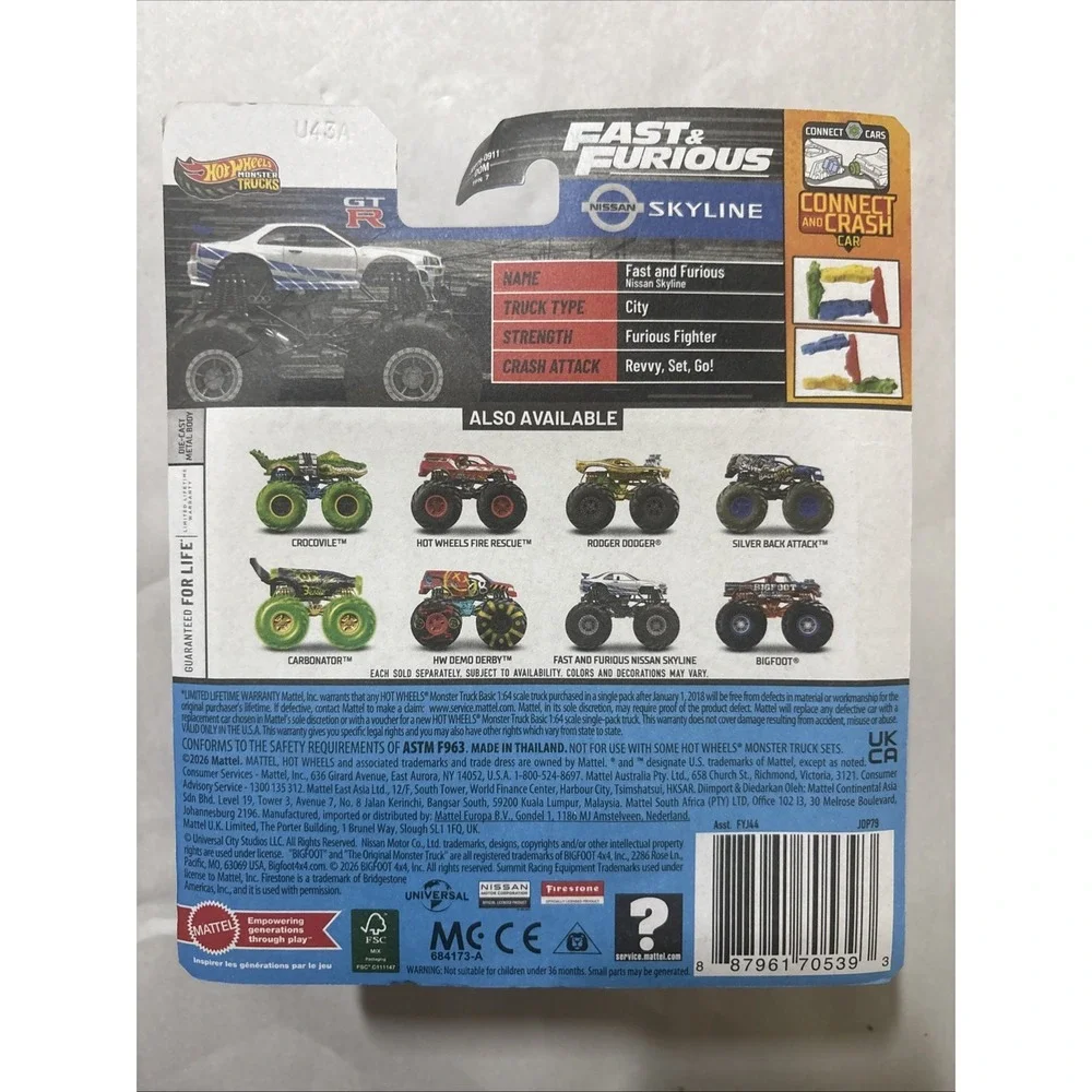 Hot Wheels Monster Trucks Fast & Furious Nissan Skyline  1:64 Diecast
